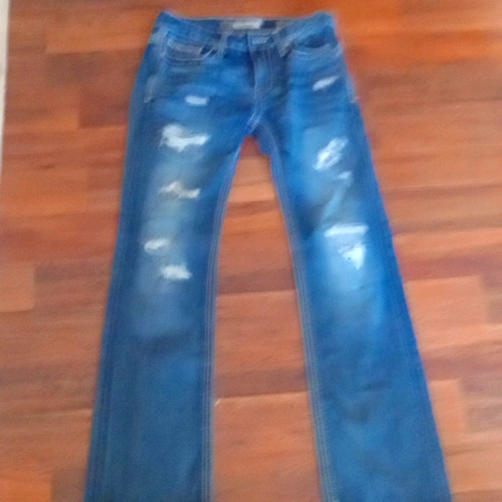 BKE Denim Aiden Distressed Boot Stretch Medium Wash Blue Jeans